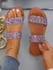 Women's Glittery Slides Decorated With Sparkling Sequins, Casual Flat Summer Shoes, Lightweight Beach Sandals